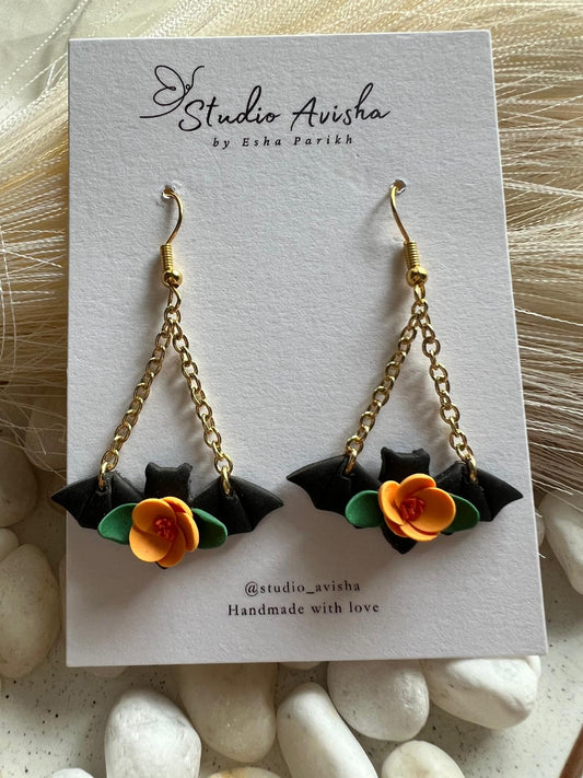 Floral Bat Earrings/Halloween Earrings